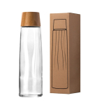 Botella de vidrio sostenible premium con tapa de bambú 750ml vista en caja