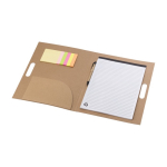Carpeta de cartón con bloc de notas, bolígrafo y memos adhesivos color marrón segunda vista