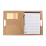 Carpeta de cartón con bloc de notas, bolígrafo y memos adhesivos color marrón cuarta vista