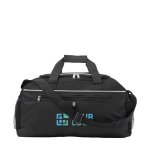 Bolsa de deporte o viaje de poliéster con bolsillo frontal y superior color negro vista de impresión