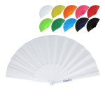 Abanico de poliéster en colores con mango de plástico personalizable