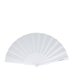 Abanico de poliéster en colores con mango de plástico personalizable vista principal