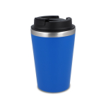 Vaso térmico de acero inoxidable de tapa negra y borde plateado 350ml color azul