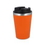 Vaso térmico de acero inoxidable de tapa negra y borde plateado 350ml color naranja