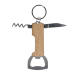 Llavero de bambú con multifunción de abridor de vino y botellas color natural