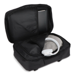 Mochila de RPET  ideal para viajes con amplios compartimientos color negro cuarta vista