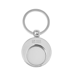 Llavero de metal redondo con ficha para el carro de compra KeyCoin color plateado vista de impresión