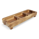 Mini mesa de madera de acacia con 3 compartimientos para meriendas color madera