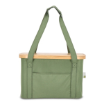 Cesta de picnic con tapa de madera y bolsa nevera en el interior color verde oliva segunda vista