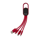 Set de cables de carga 4 en 1 con mosquetón y logotipo iluminado color rojo tercera vista