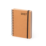 Agenda con anillas y tapa de cuero reciclado de tamaño A5 color marrón primera vista de uso
