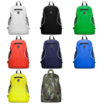 Mochila barata de poliéster con diversos compartimentos color azul real vista detalle 2