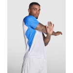 Camiseta técnica de poliéster con manga ranglán 140 g/m2 Roly Direct Bugatti color blanco/azul primera vista de uso