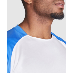 Camiseta técnica de poliéster con manga ranglán 140 g/m2 Roly Direct Bugatti color blanco/azul vista detalle 1