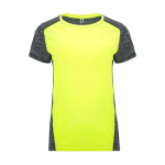 Camiseta técnica poliéster de mujer en doble color 135 g/m2 Roly Direct Zolder color amarillo fluorescente segunda vista