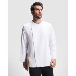Chaqueta laboral para cocina de manga larga de poliéster 150 g/m2 Roly Dabiz color blanco primera vista de uso
