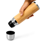 Botella térmica de acero con recubrimiento de bambú 420ml color plateado vista detalle 1