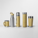 Botella térmica de acero con recubrimiento de bambú 420ml color plateado vista detalle 3