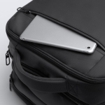 Mochila con logotipo de viaje piel PU extensible con bolsillo para portátil 17” color negro vista detalle 4