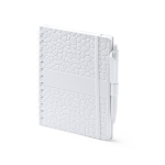 Libreta hecha de estractos de piedra con tapa rígida A5 hojas a rayas color blanco primera vista de uso