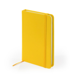 Bloc de notas con tapa rígida de polipel y marcapáginas A5 hojas lisas color amarillo primera vista de uso