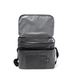 Nevera XL de poliéster RPET con doble compartimento y bolsillo color negro mate vista detalle 2