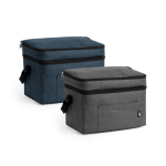 Nevera XL de poliéster RPET con doble compartimento y bolsillo color negro mate vista detalle 4