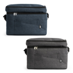 Nevera XL de poliéster RPET con doble compartimento y bolsillo color negro mate vista detalle 5