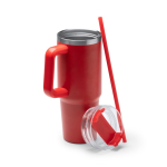 Botella térmica de acero inoxidable reciclado con pajita 870ml color rojo vista detalle 2