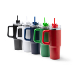 Botella térmica de acero inoxidable reciclado con pajita 870ml color rojo vista detalle 5