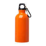 Botella de acero inoxidable reciclado con mosquetón 400ml color naranja segunda vista frontal