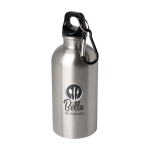 Botella de acero inoxidable reciclado con mosquetón 400ml color plateado vista impresión tampografía