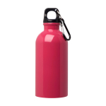 Botella de acero inoxidable reciclado con mosquetón 400ml color fucsia segunda vista frontal