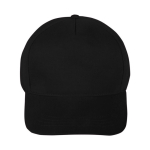 Clásica gorra de 100% algodón de 5 paneles y cierre de velcro color negro primera vista