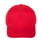 Clásica gorra de 100% algodón de 5 paneles y cierre de velcro color rojo primera vista