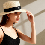 Sombrero de papel de color natural con cinta a color para personalizar vista detalle 3