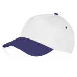 Gorra de algodón de 5 paneles con cierre de velcro en varios colores color blanco/azul