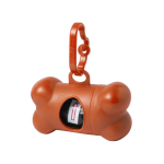 Dispensador de 15 bolsas para mascotas en forma de hueso color naranja primera vista