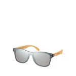 Gafas de sol con varillas de bambú y lente negro efecto espejo vista principal