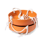 Comedero colgante para pájaro de 2 recipientes de fibra de bambú color marrón claro