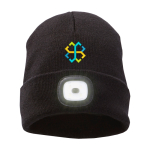 Gorro de punto elástico estilo canalé con LED frontal 92 g/m2 color negro