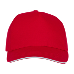 Gorra tipo sándwich de algodón con 5 paneles de 175 g/m2 color rojo segunda vista frontal