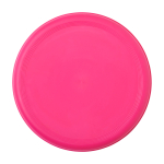 Frisbee redondo de plástico reciclado con acabado moteado color fucsia segunda vista frontal