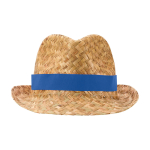 Sombrero de paja transpirable natural con cinta personalizable color azul real segunda vista frontal
