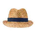 Sombrero de paja transpirable natural con cinta personalizable color azul marino segunda vista frontal