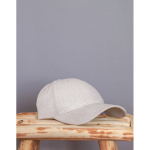 Gorra de algodón reciclado 6 paneles con tejido jaspeado 200 g/m2 color blanco roto vista de ambiente