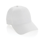Gorra deportiva de RPET con 6 paneles y ajuste trasero de hebilla color blanco