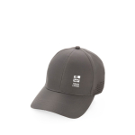 Gorra deportiva de RPET con 6 paneles y ajuste trasero de hebilla color gris vista de impresión