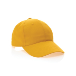 Gorra de algodón reciclado 6 paneles con cierre de velcro 190 g/m2 color amarillo