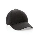 Gorra de algodón reciclado de 6 paneles y trazador AWARE™ 280 g/m2 color negro
